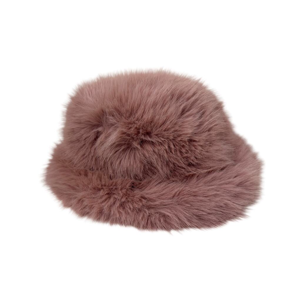 Faux Fur Fluffy Bucket Hat Dusty Rose One Size